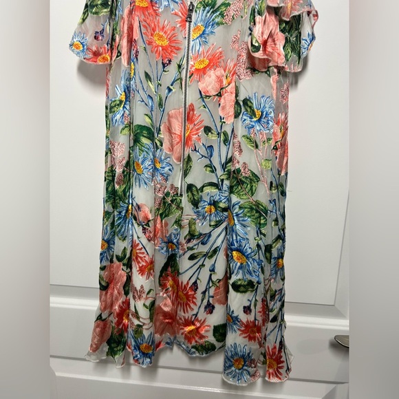 Alice + Olivia Alves Floral Cold Shoulder Silk Blend Dress size 10 - Picture 9 of 14